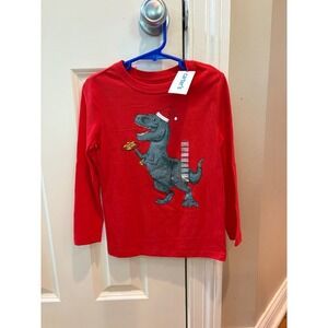 New Carters Boys Red Christmas T Rex Dinosaur Cookie‎ Long Sleeve Shirt 4T
